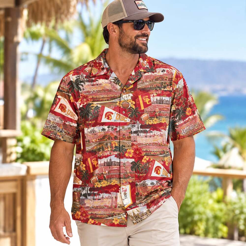 Reyn Spooner USC Trojans Football Hawaiian Shirt Size XL Sporty Vibes